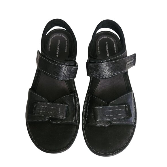 Rockport Mens Darwyn Quarter Strap Platform Slide Sandal Black Leather Size 11.5